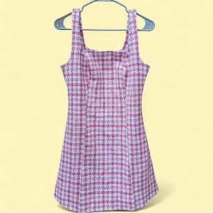 From Ahiri Pink Tweed Mini Dress with Square Neck